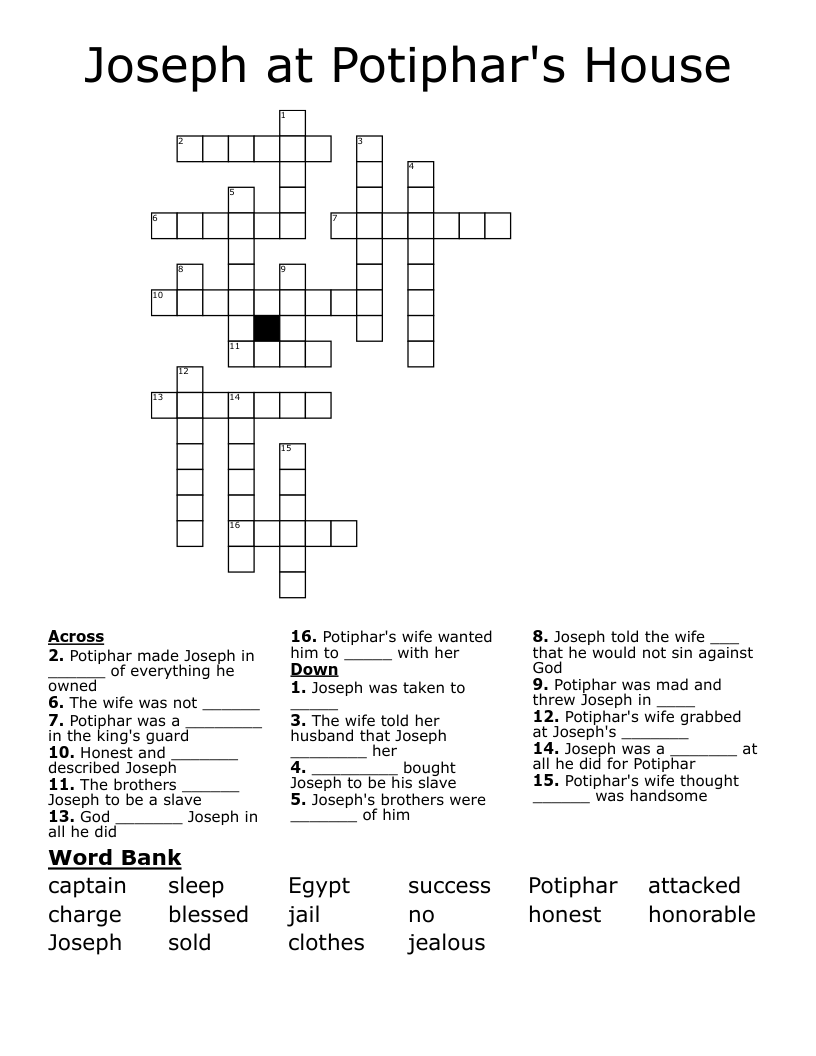 Joseph at Potiphar's House Crossword