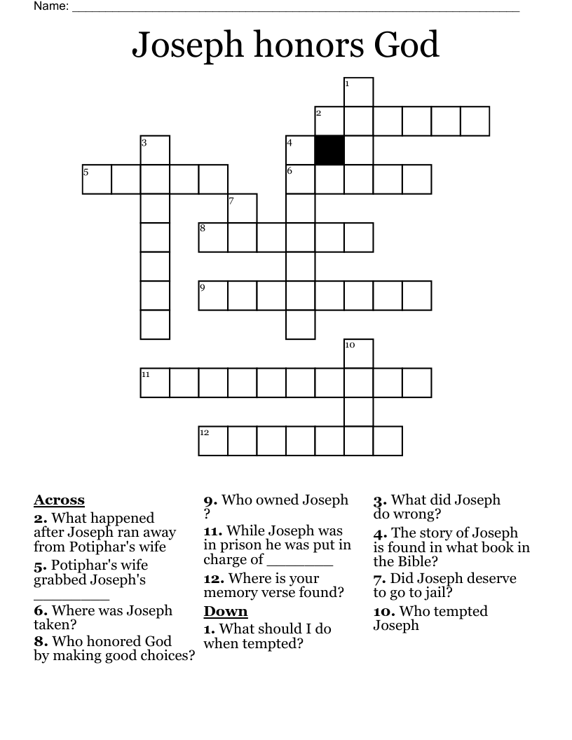 Joseph honors God Crossword
