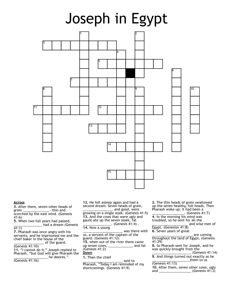 Joseph in Egypt Crossword