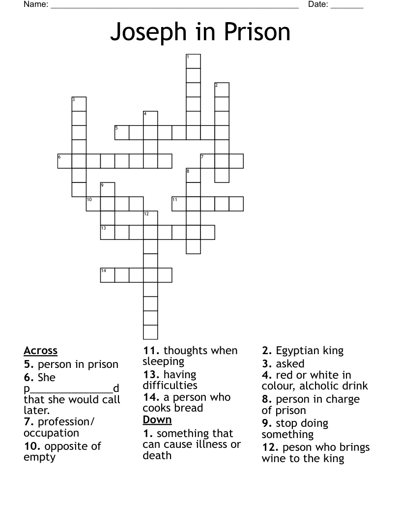 Joseph in Prison Crossword