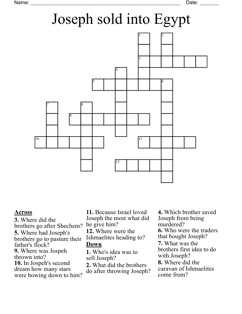 Joseph sold into Egypt Crossword
