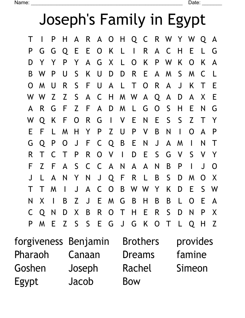 Joseph's Family in Egypt Word Search