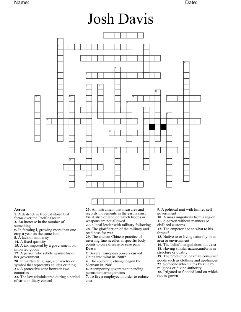 Josh Davis Crossword