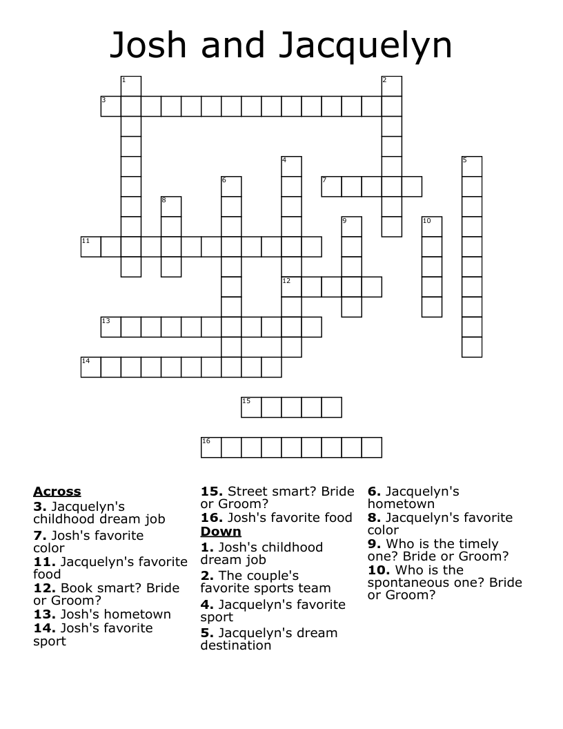 Josh and Jacquelyn Crossword