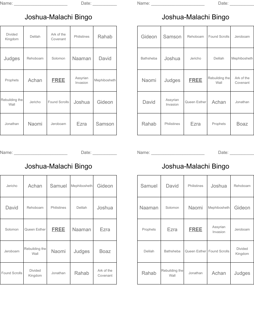 Joshua-Malachi Bingo