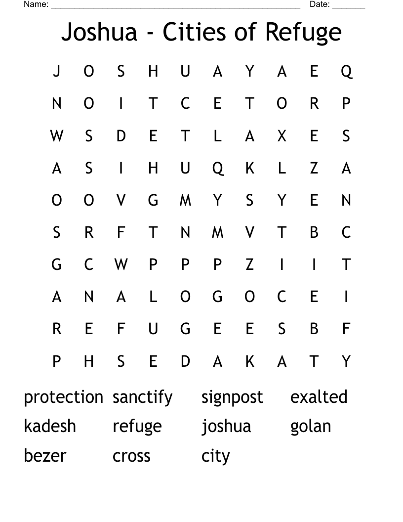 Joshua - Cities of Refuge Word Search