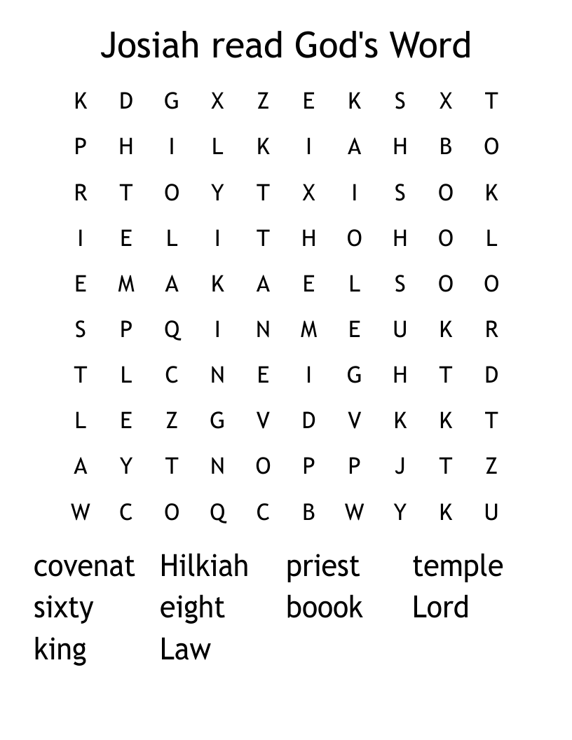 Josiah read God's Word Word Search