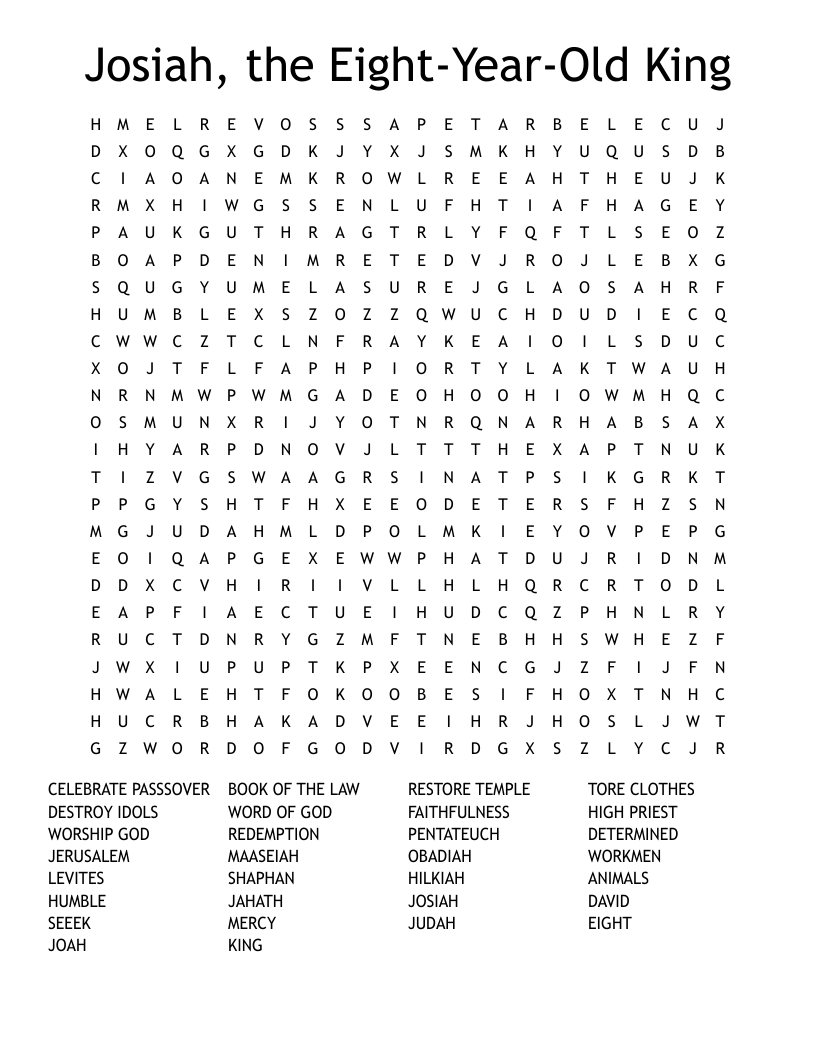 Josiah, the Eight-Year-Old King Word Search