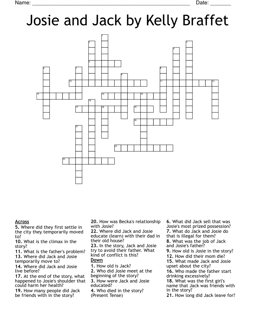 Josie and Jack by Kelly Braffet Crossword