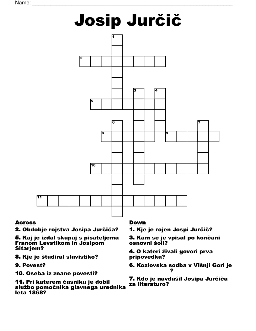 Josip Jurčič Crossword