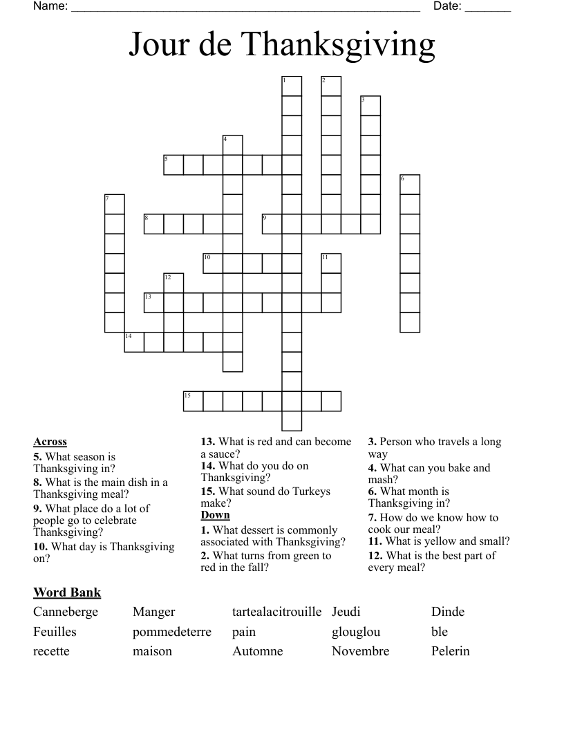 Jour de Thanksgiving Crossword