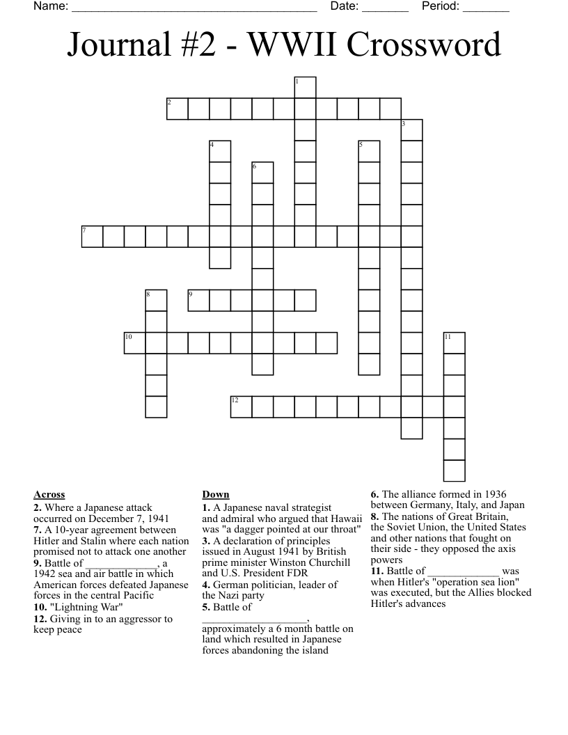 Journal #2 - WWII Crossword