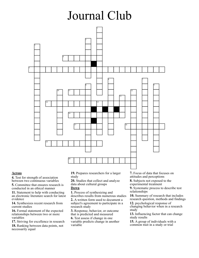 Journal Club  Crossword
