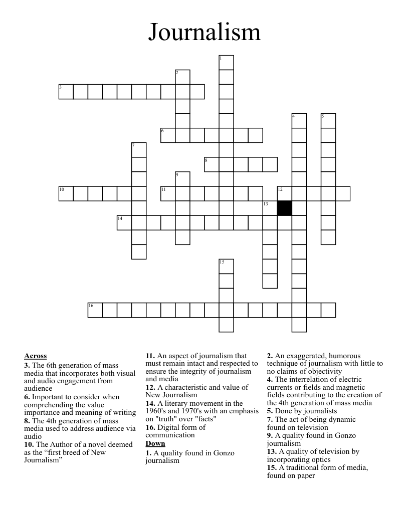 Journalism Crossword