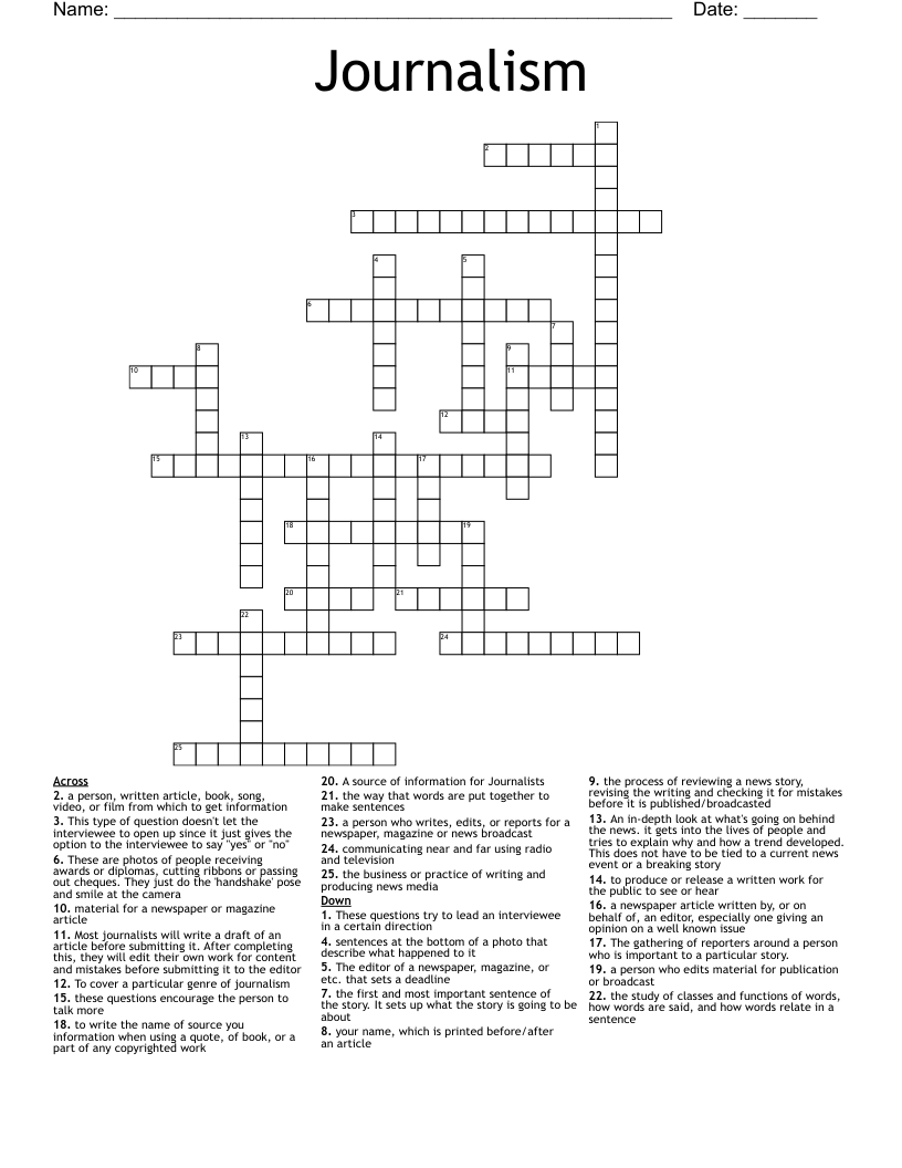 Journalism Crossword