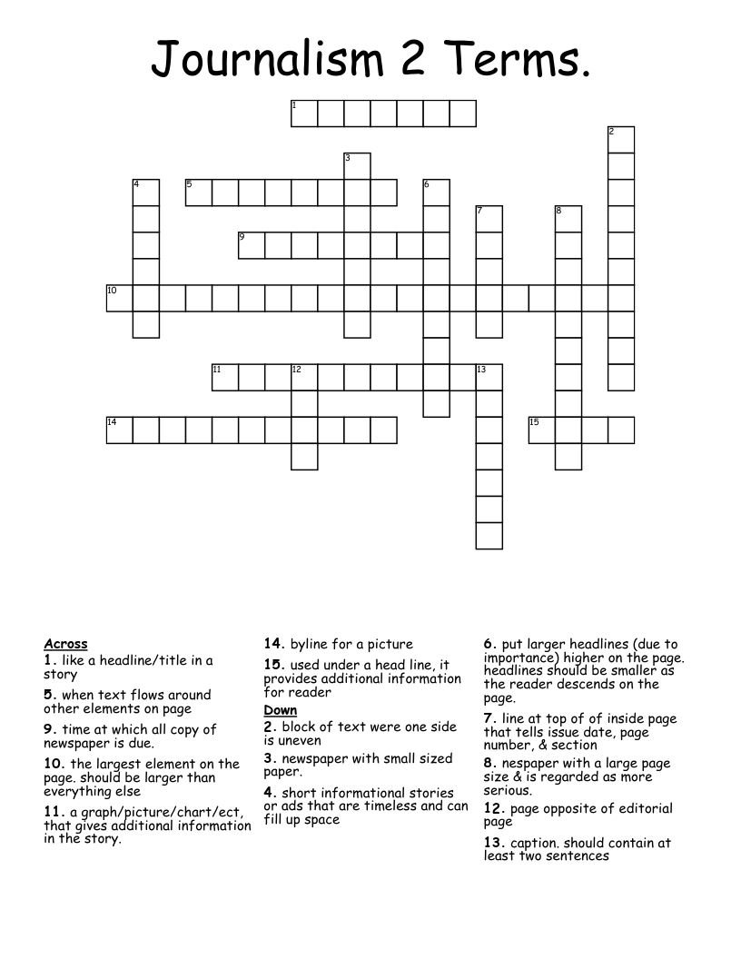 Journalism 2 Terms. Crossword