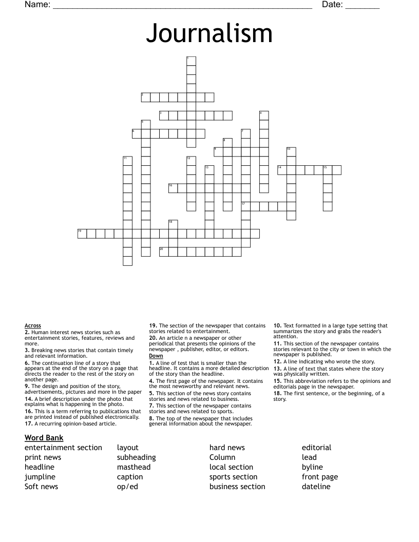 Journalism Crossword