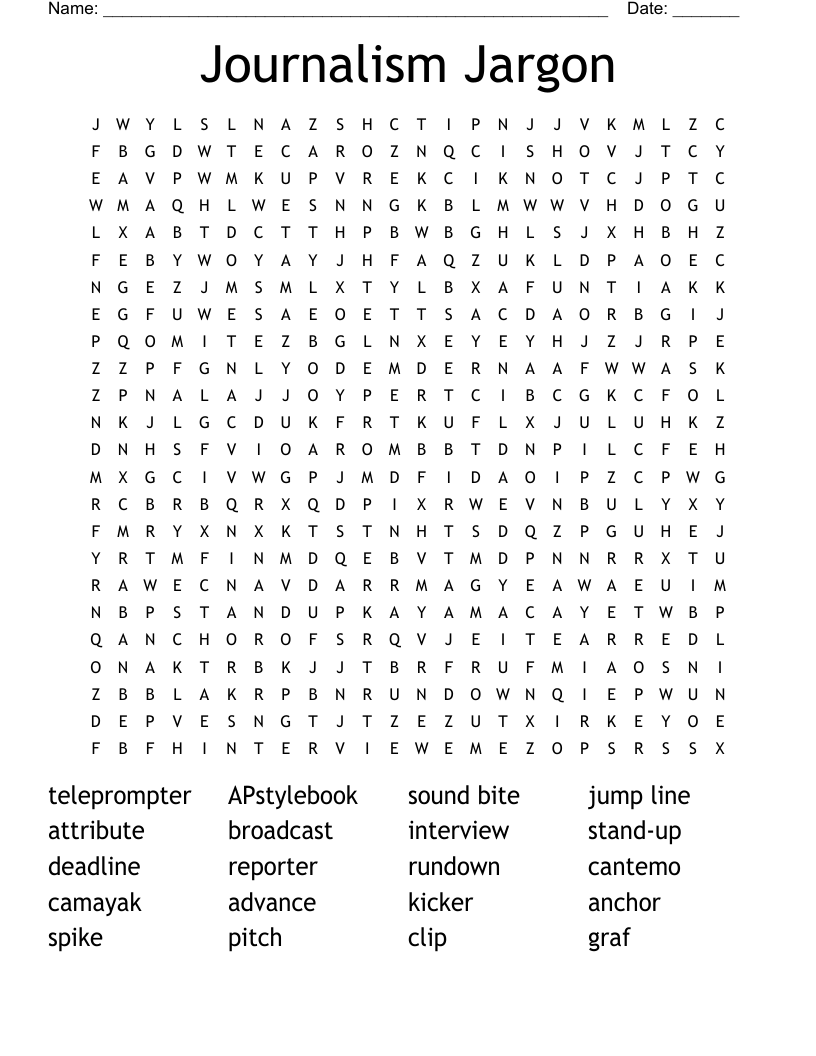 Journalism Jargon Word Search