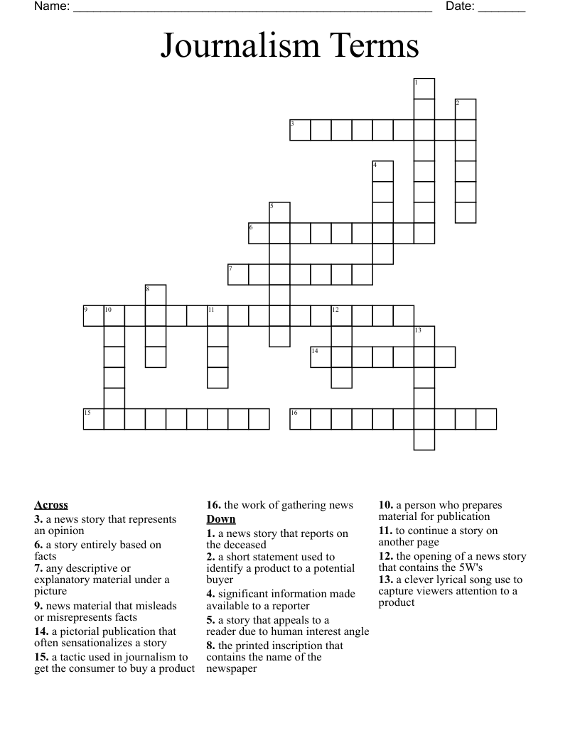 Journalism Terms Crossword