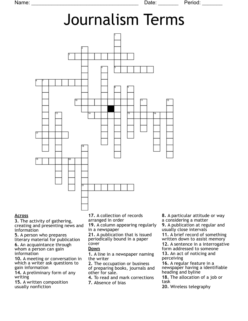 Journalism Terms Crossword