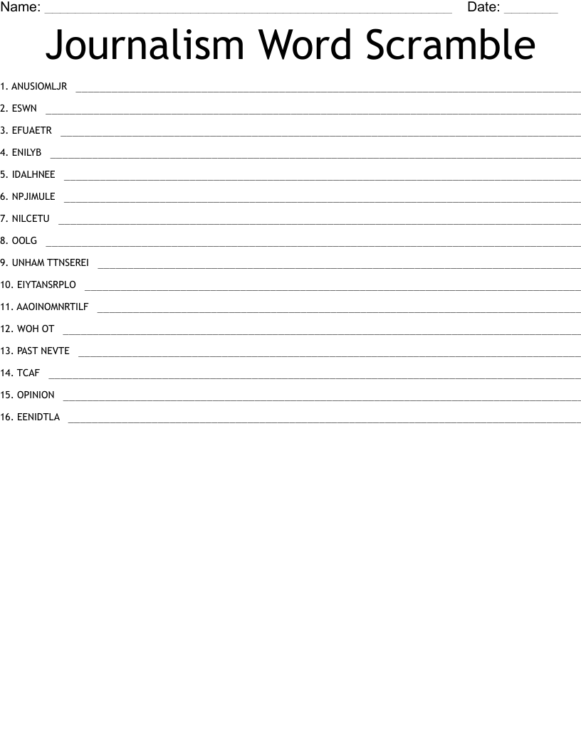Journalism Word Scramble