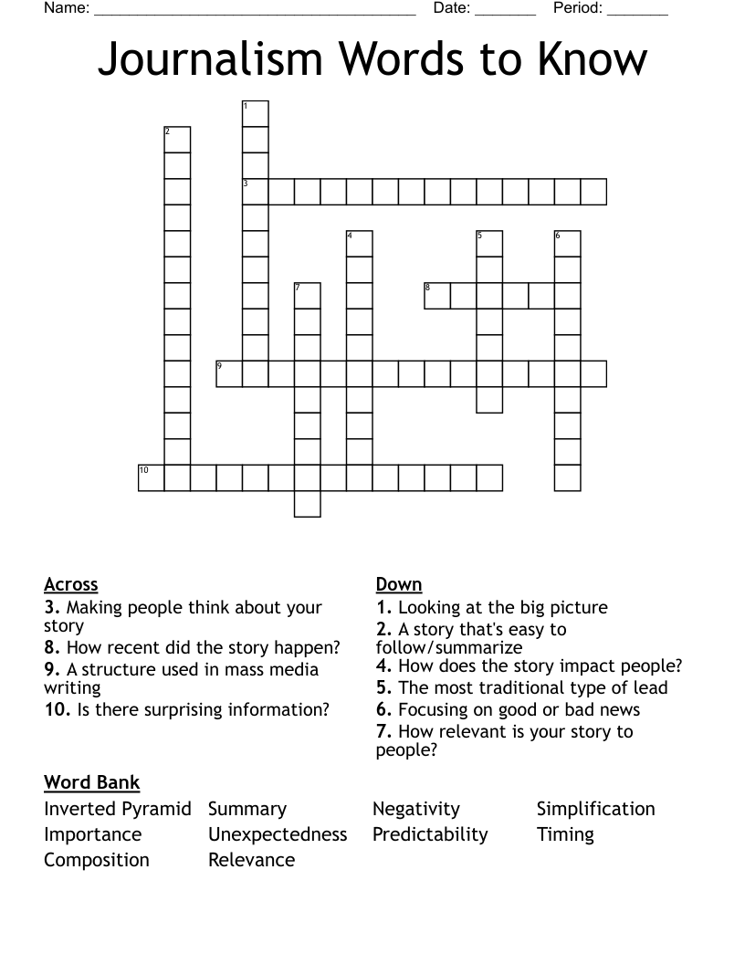 Journalism Words to Know Crossword