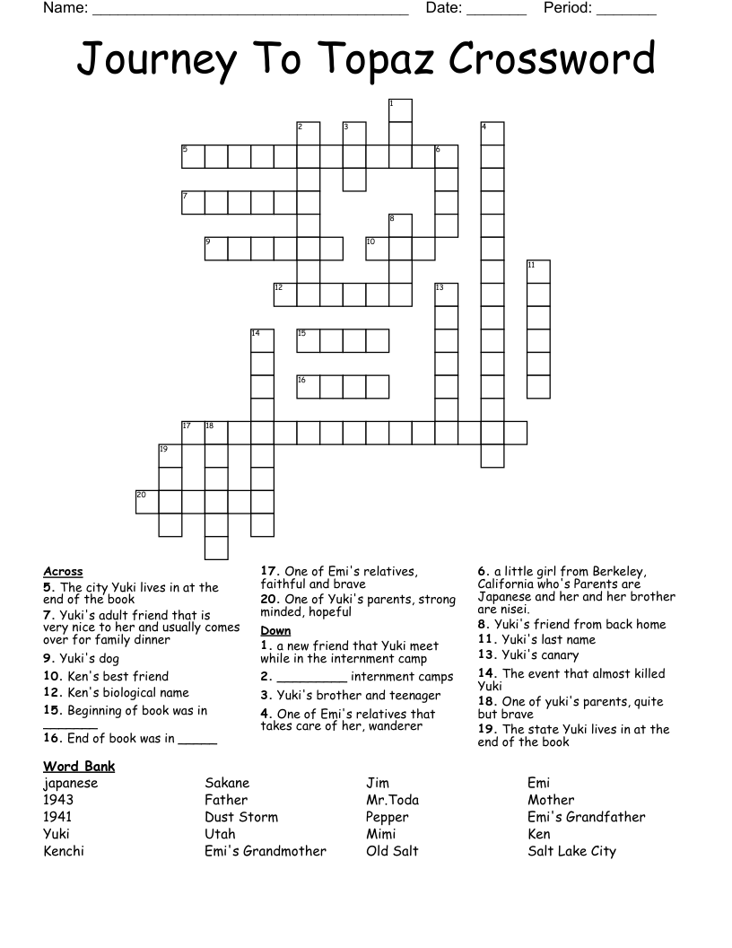 Journey To Topaz Crossword