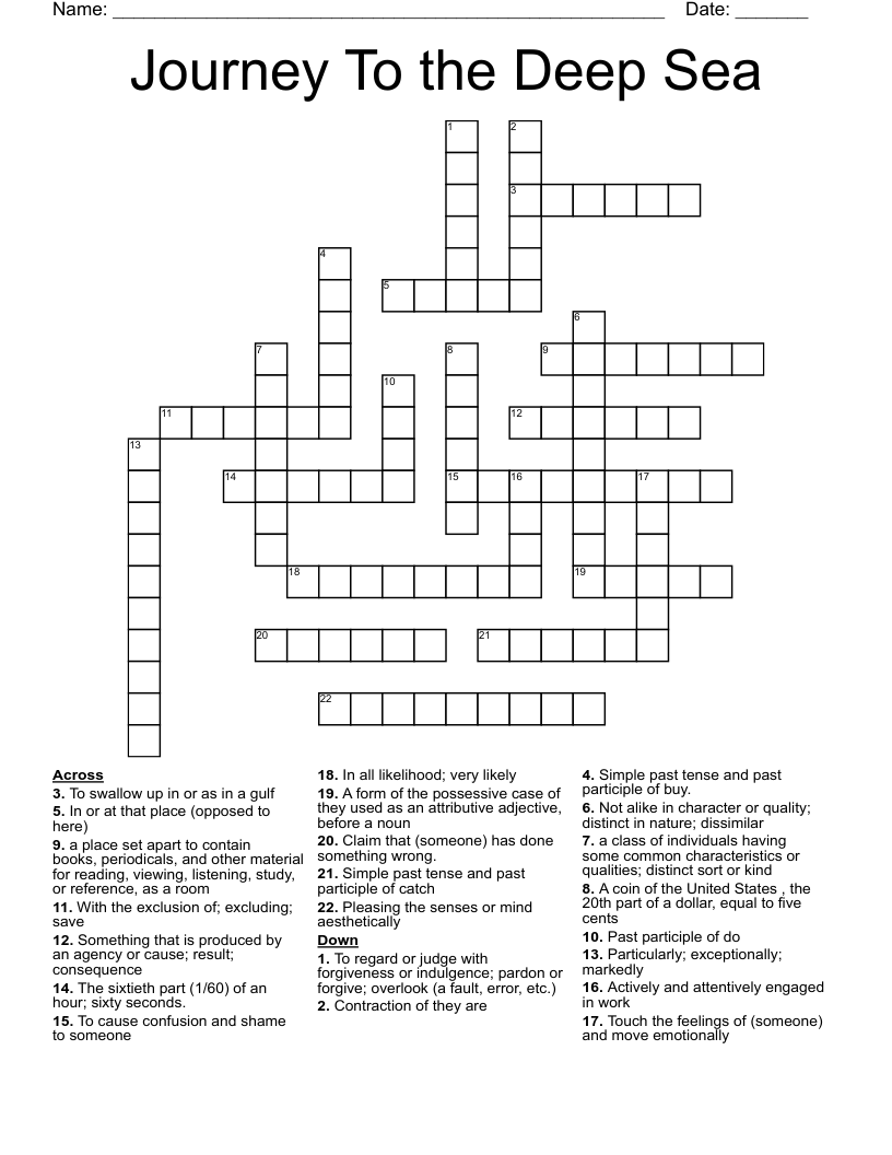 Journey To the Deep Sea Crossword
