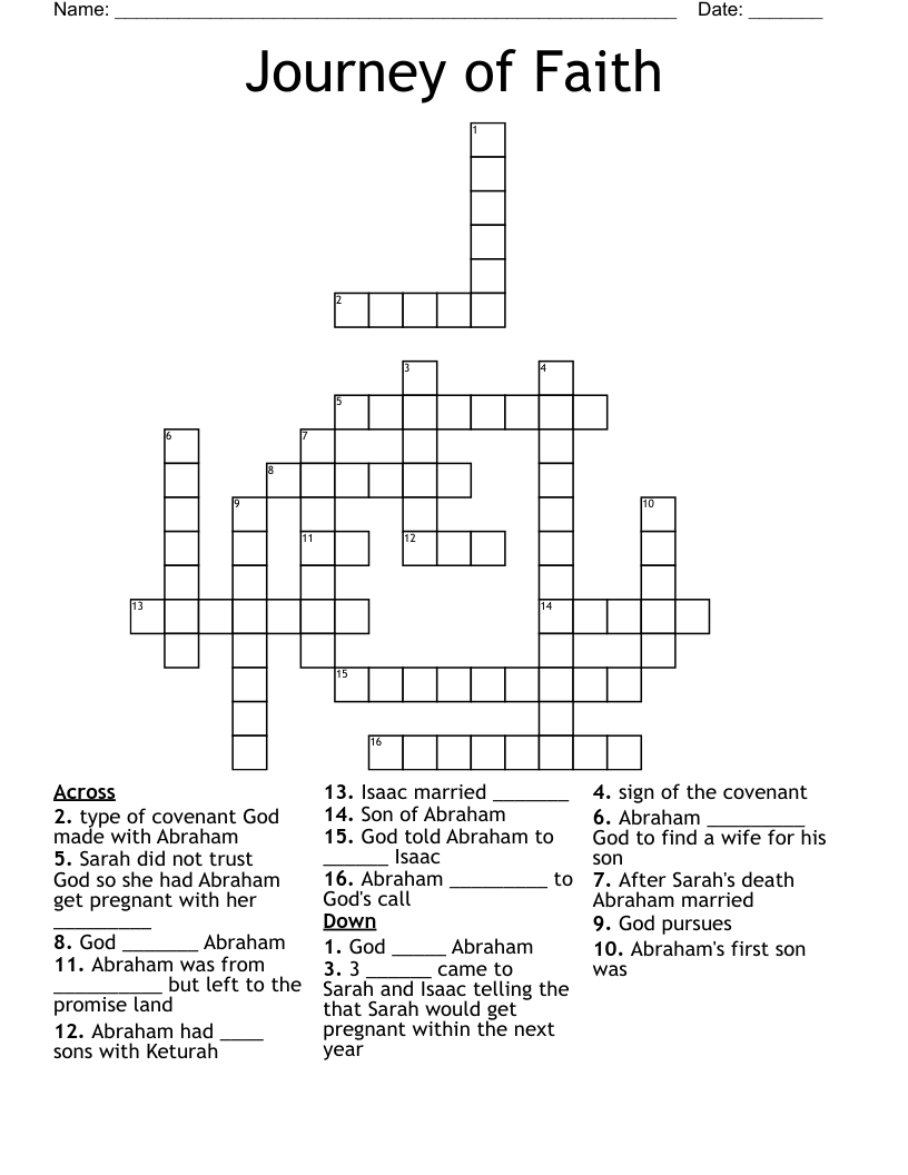 Journey of Faith Crossword