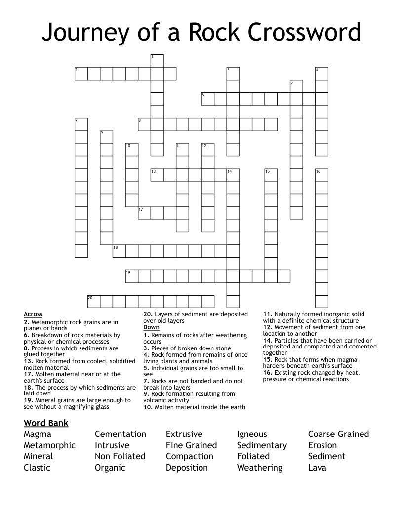 Journey of a Rock Crossword