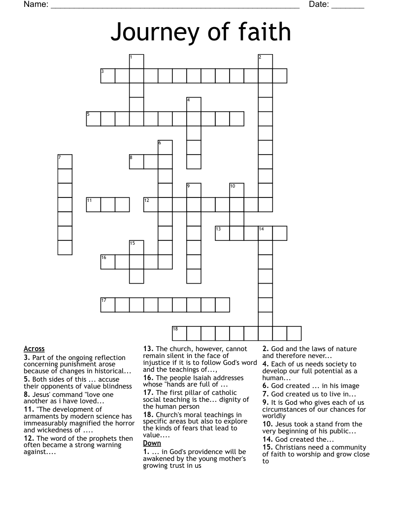 Journey of faith Crossword
