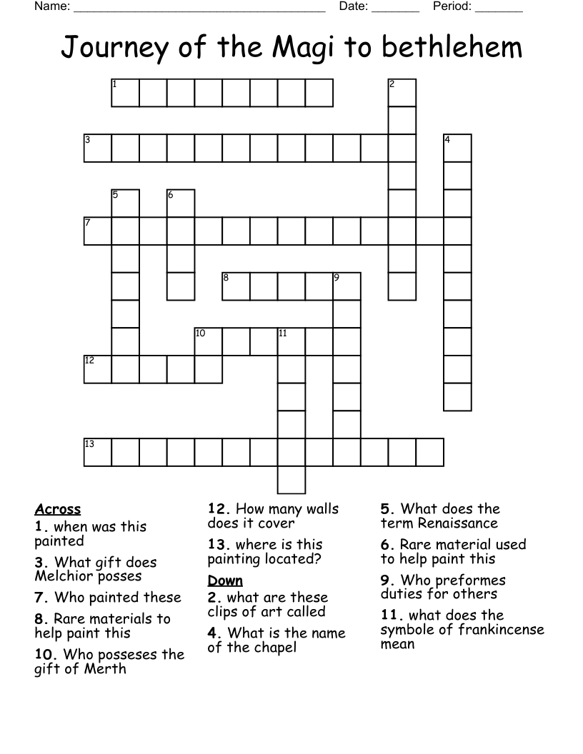 Journey of the Magi to bethlehem Crossword