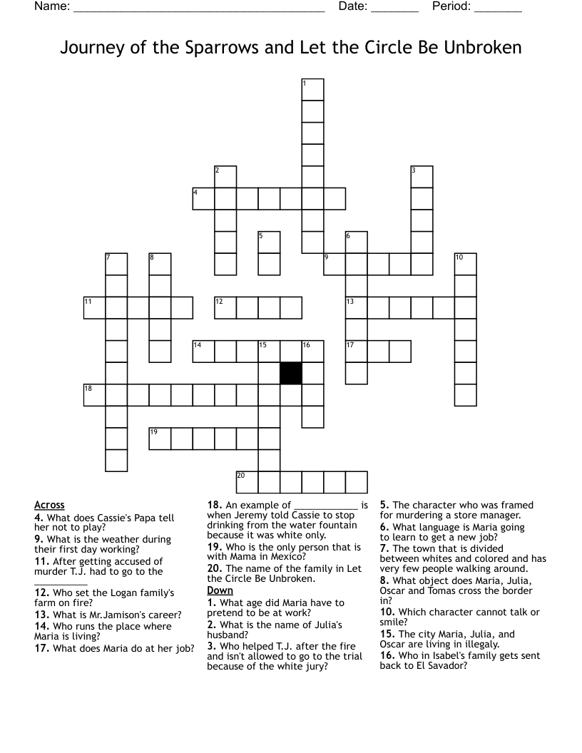 Journey of the Sparrows and Let the Circle Be Unbroken Crossword