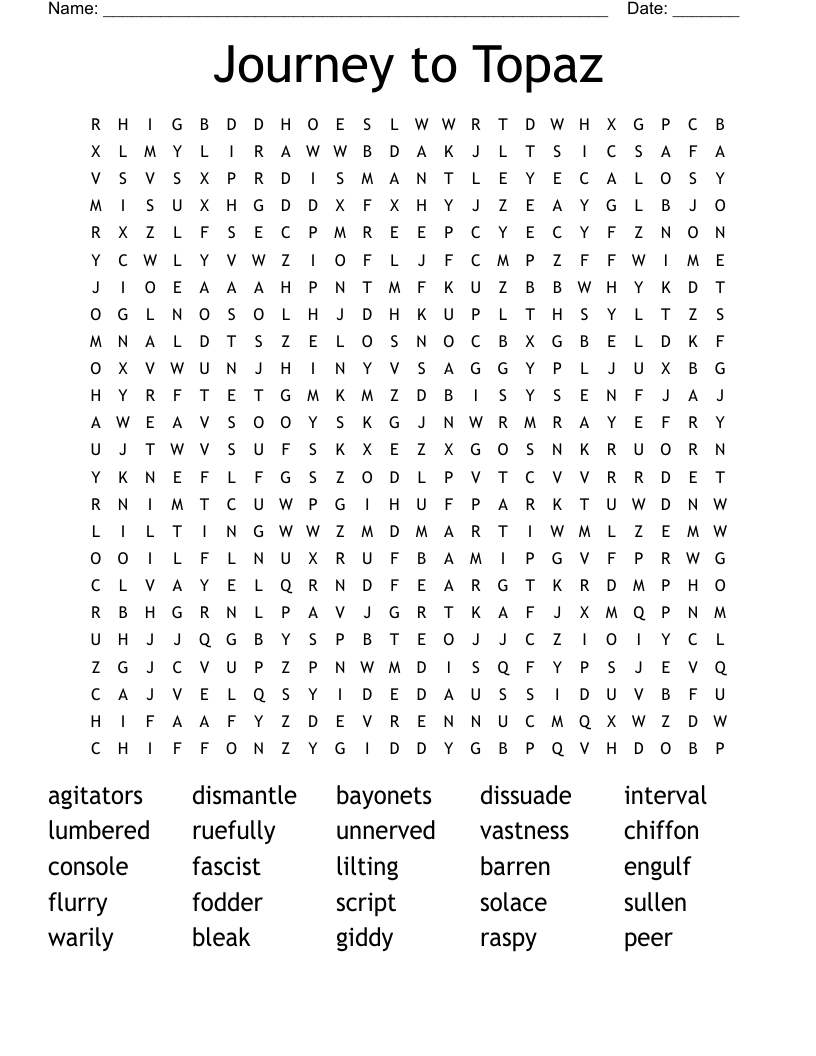 Journey to Topaz Word Search