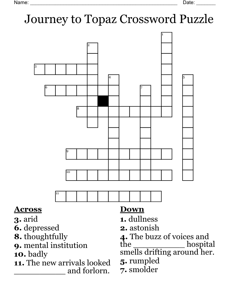 Journey to Topaz Crossword Puzzle