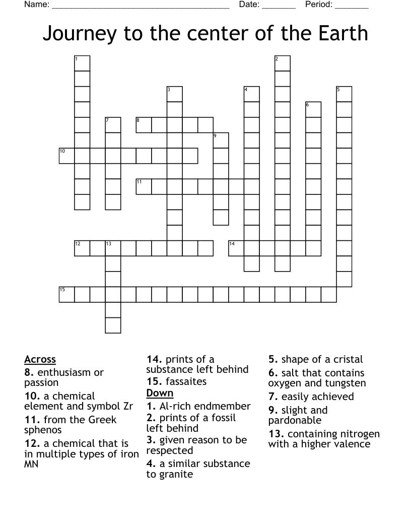 Journey to the center of the Earth Crossword
