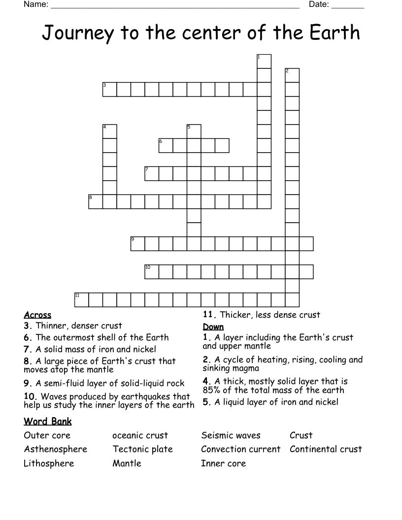 Journey to the center of the Earth Crossword