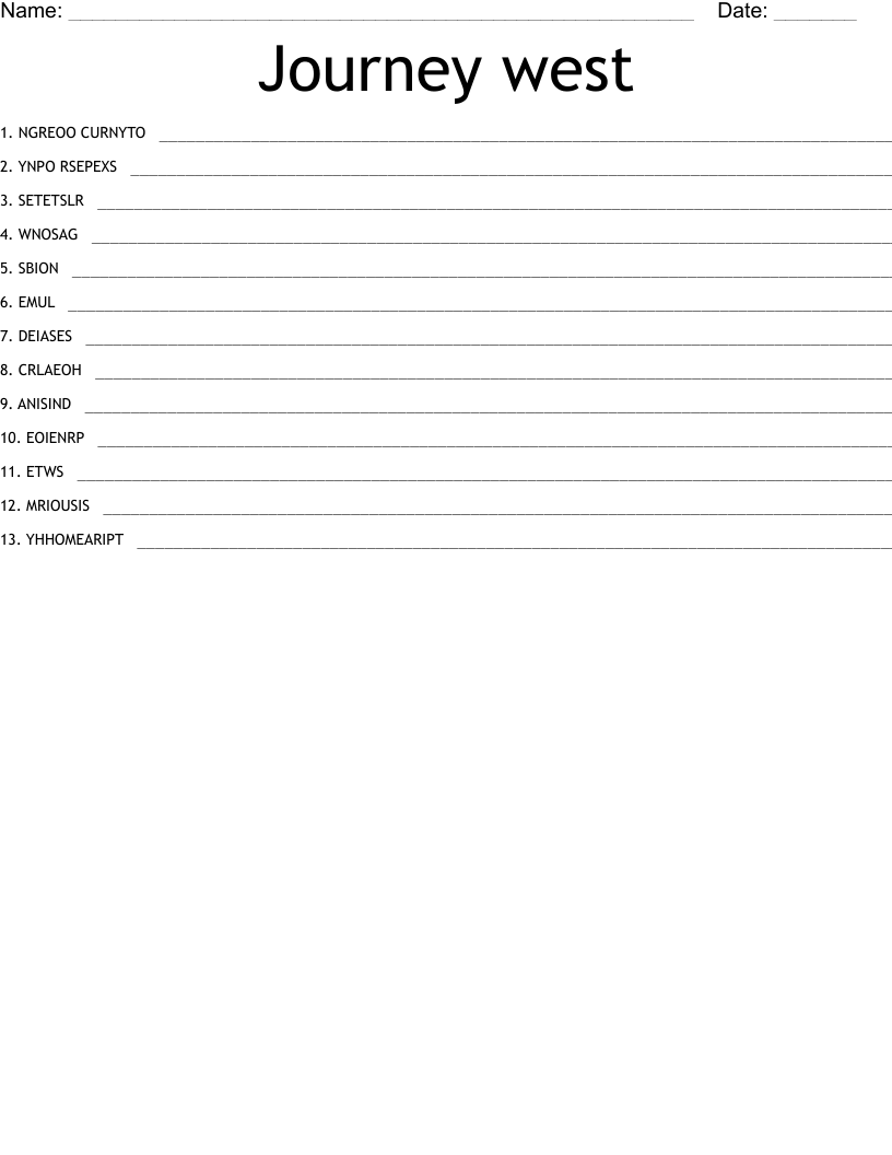 Journey west Word Scramble