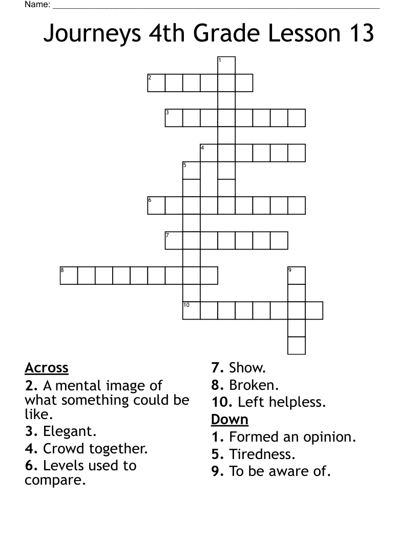 Journeys 4th Grade Lesson 13 Crossword