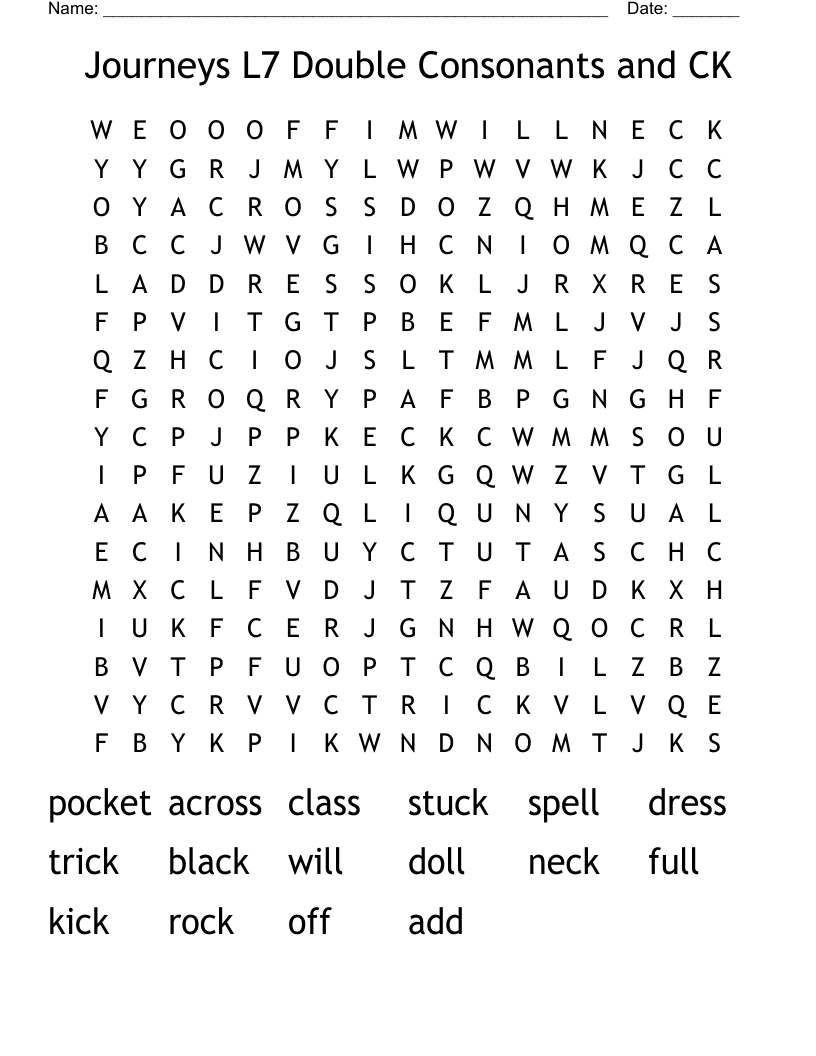 Journeys L7 Double Consonants and CK Word Search