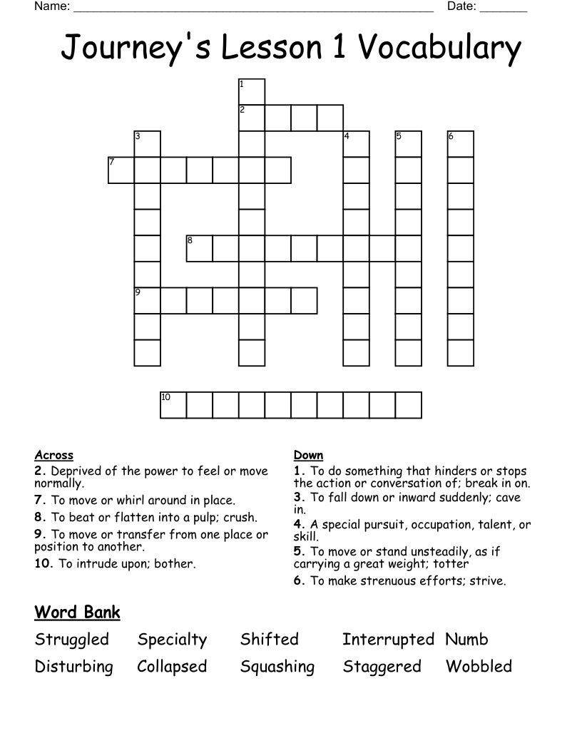 Journey's Lesson 1 Vocabulary Crossword