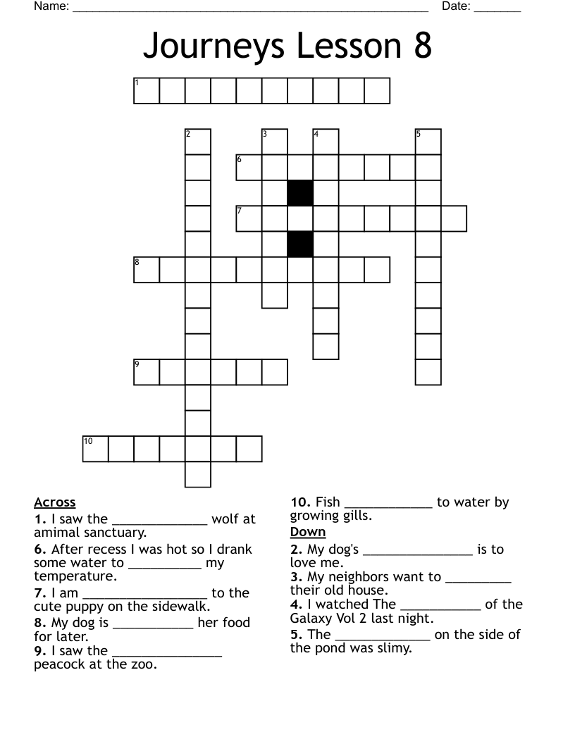 Journeys Lesson 8 Crossword