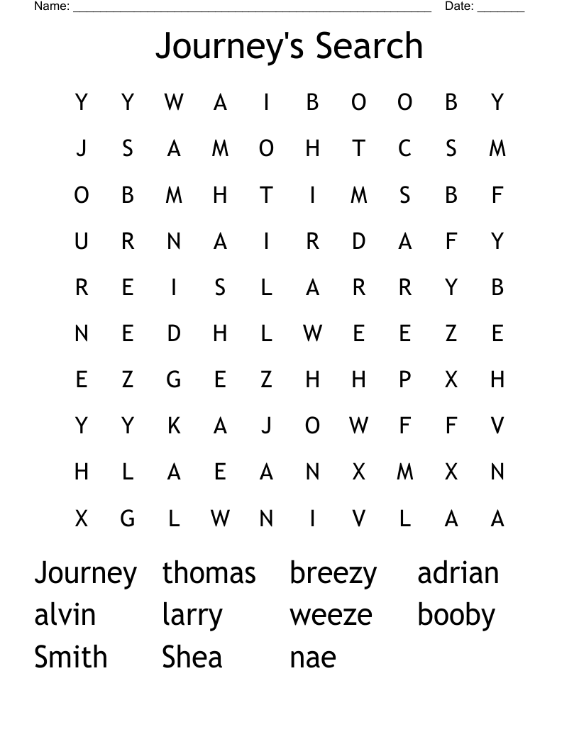 Journey's Search Word Search