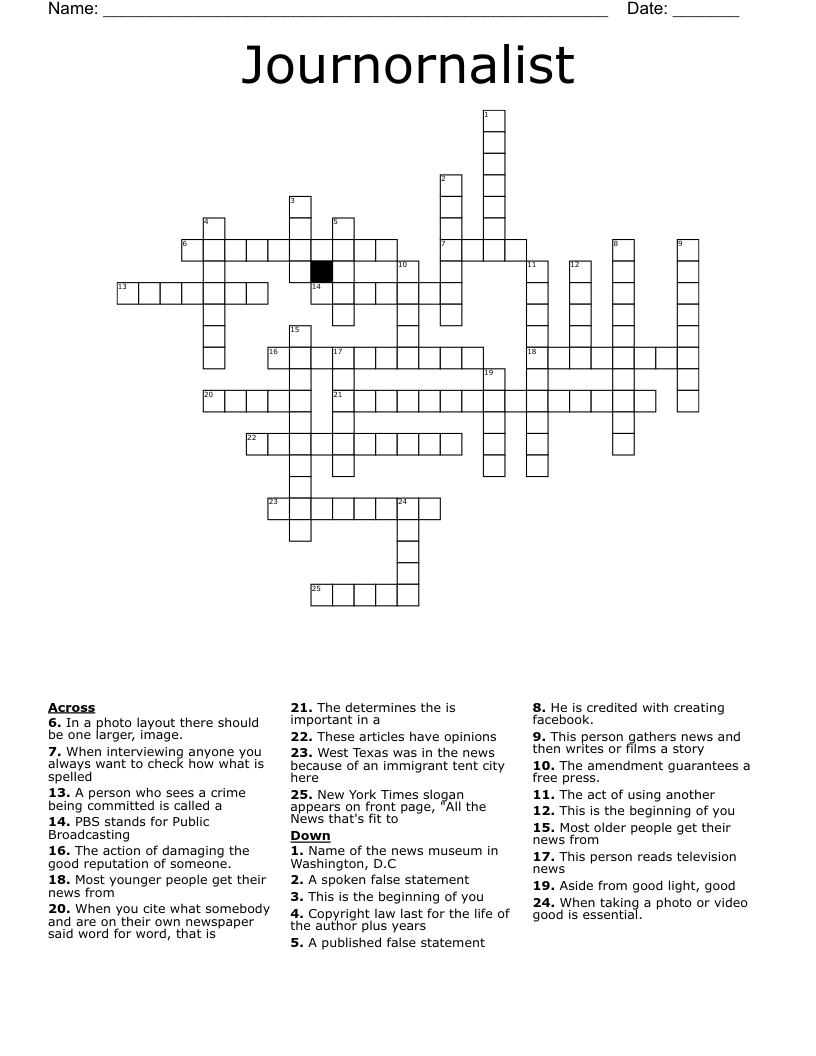 Journornalist  Crossword
