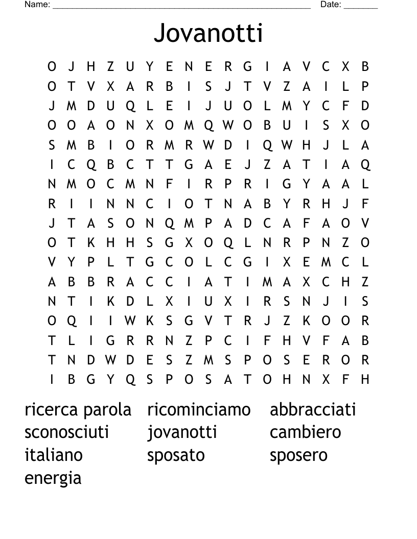 Jovanotti Word Search