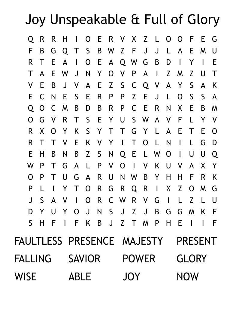 Joy Unspeakable & Full of Glory Word Search