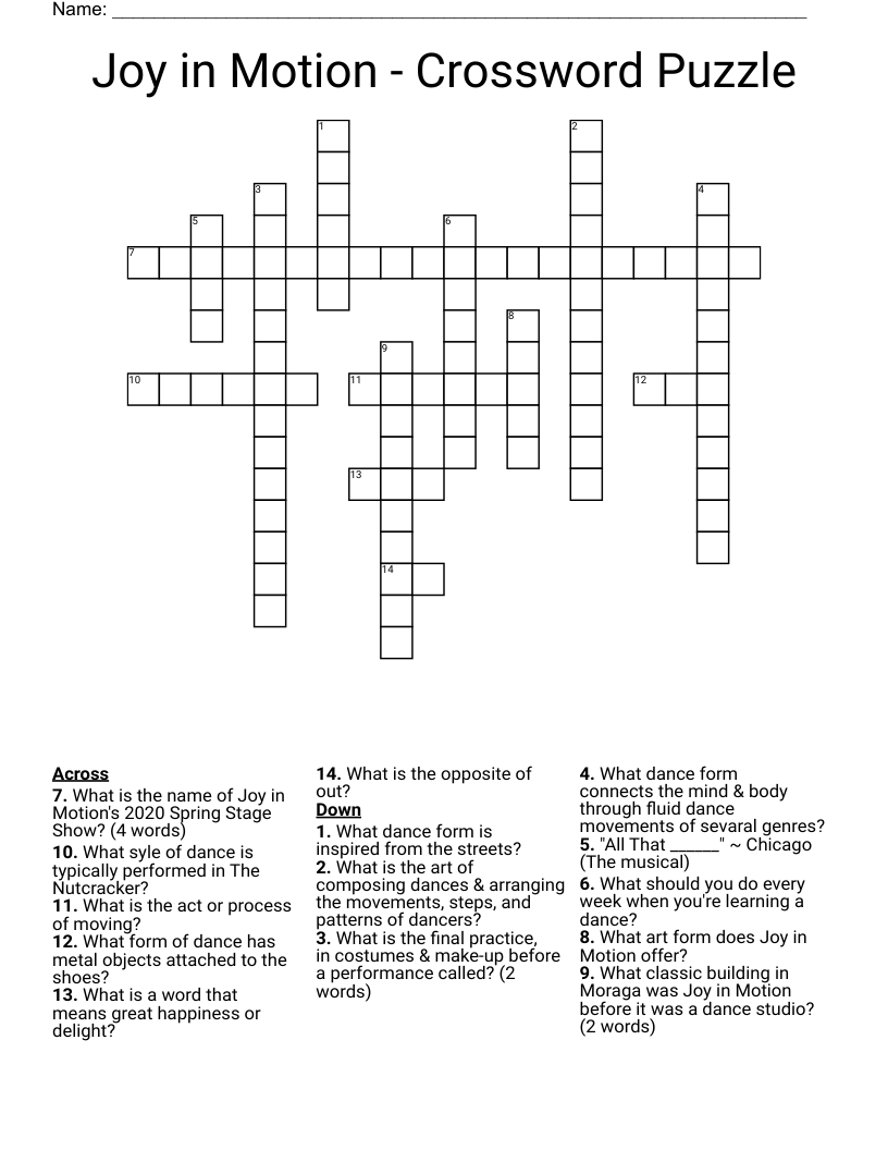 Joy in Motion - Crossword Puzzle