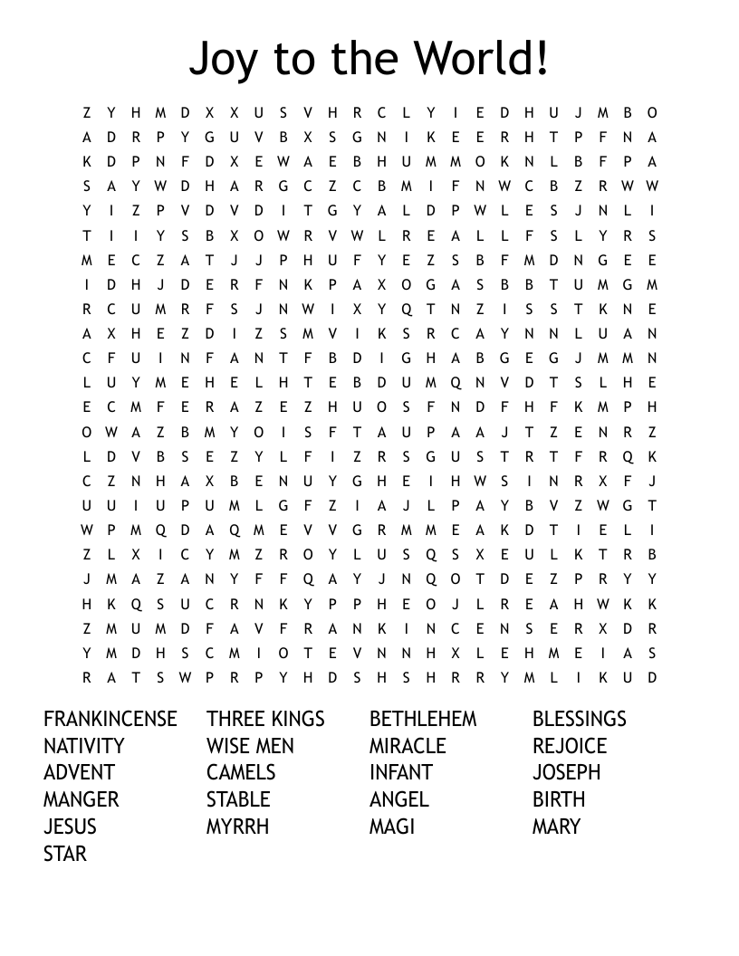 Joy to the World! Word Search