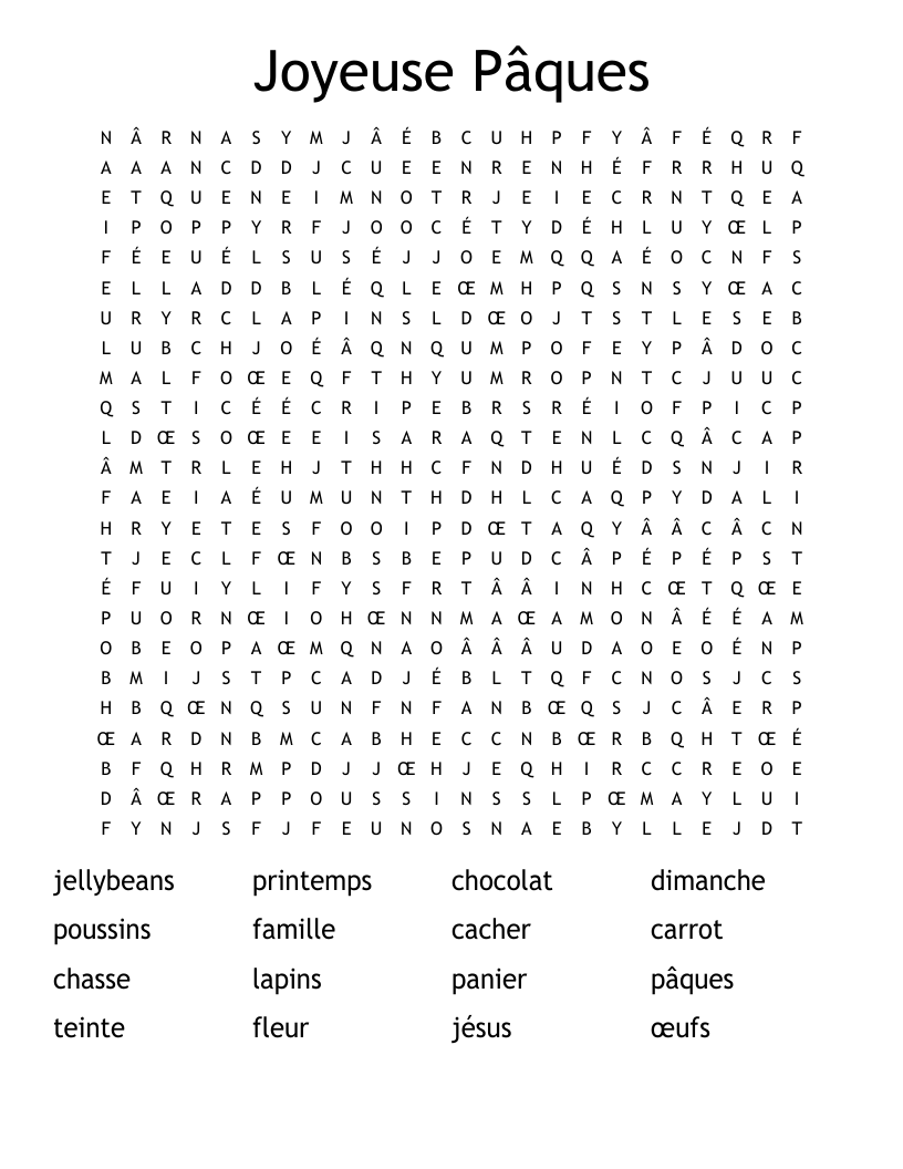 Joyeuse Pâques Word Search