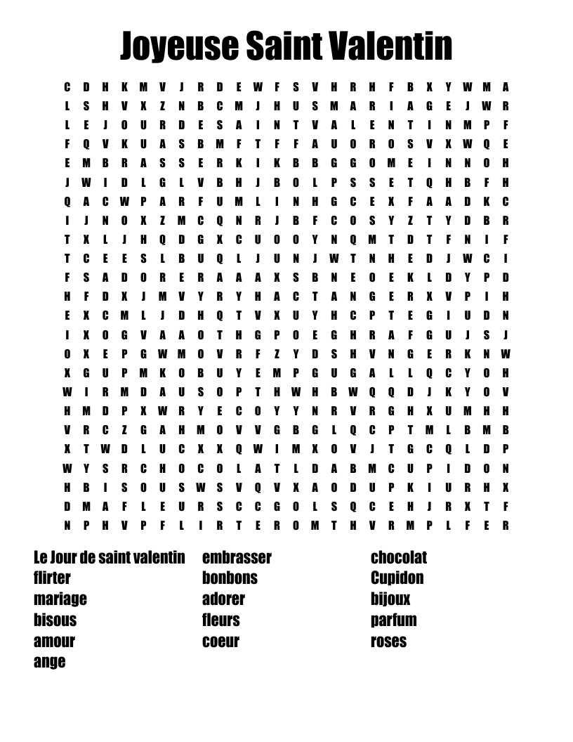 Joyeuse Saint Valentin Word Search
